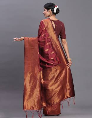 maroon color  art silk blend zari woven work saree  2