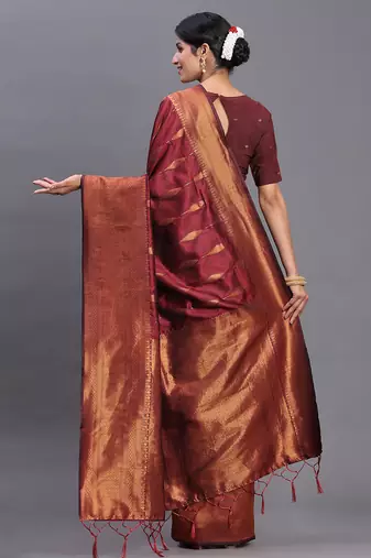 maroon color  art silk blend zari woven work saree 