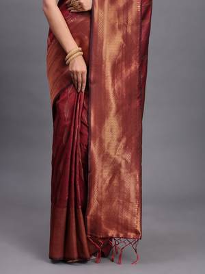 maroon color  art silk blend zari woven work saree  3