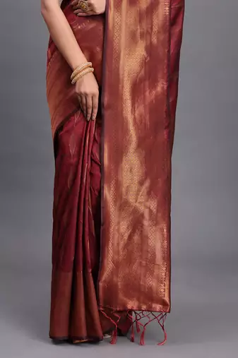 maroon color  art silk blend zari woven work saree 