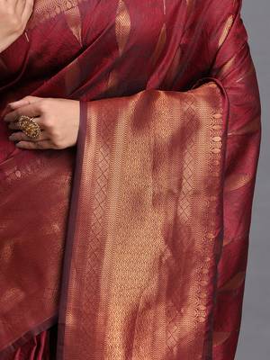 maroon color  art silk blend zari woven work saree  4