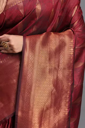 maroon color  art silk blend zari woven work saree 