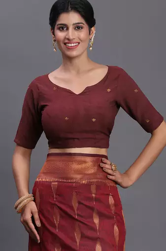 maroon color  art silk blend zari woven work saree 