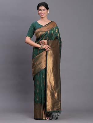 drrk green color  art silk blend zari woven work saree  1