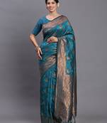 teal blue color  art silk zari woven work saree 