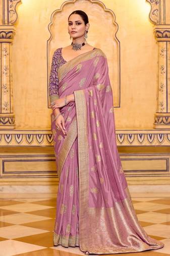 onion pink premium crepe silk blend saree with rich zari weaving | elegant party & festive wear