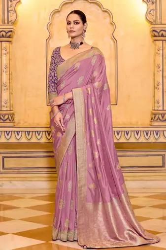 onion pink premium crepe silk blend saree with rich zari weaving | elegant party & festive wear