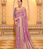 onion pink premium crepe silk blend saree with rich zari weaving | elegant party & festive wear