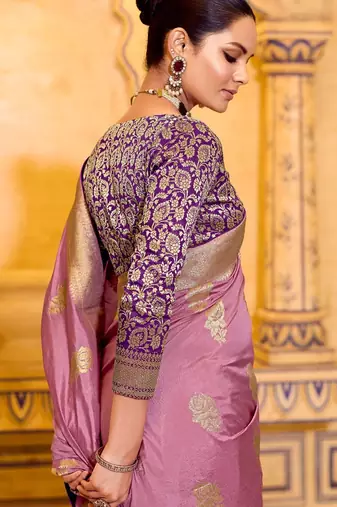 onion pink premium crepe silk blend saree with rich zari weaving | elegant party & festive wear