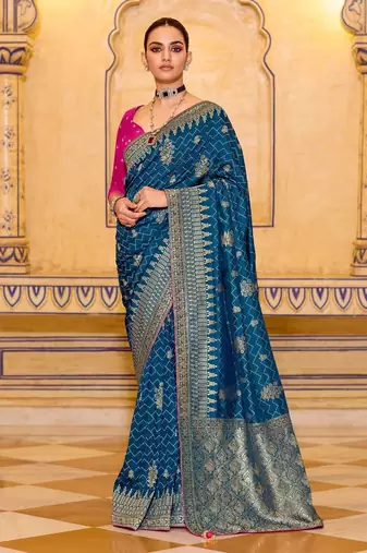teal color premium crepe silk blend saree with rich zari weaving | elegant party & festive wear