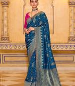 teal color premium crepe silk blend saree with rich zari weaving | elegant party & festive wear