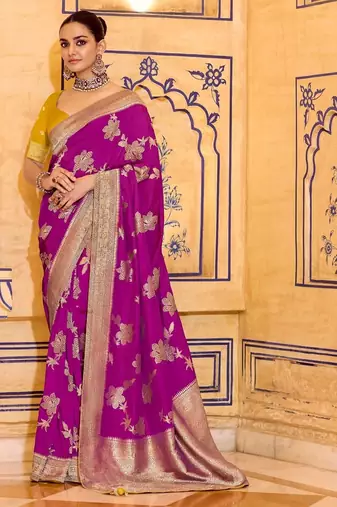 ranipink color premium crepe silk blend saree with rich zari weaving | elegant party & festive wear