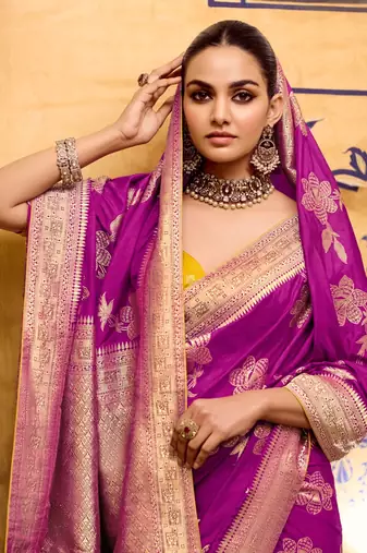 ranipink color premium crepe silk blend saree with rich zari weaving | elegant party & festive wear