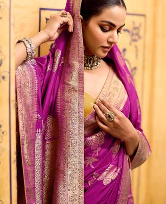 ranipink color premium crepe silk blend saree with rich zari weaving | elegant party & festive wear 3