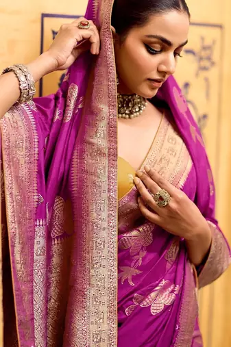 ranipink color premium crepe silk blend saree with rich zari weaving | elegant party & festive wear