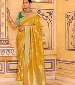 mustard yellow color premium crepe silk blend saree with rich zari weaving | elegant party & festive wear