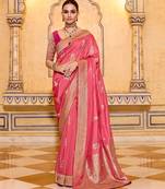 pink color premium crepe silk blend saree with rich zari weaving | elegant party & festive wear
