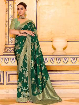 green color premium crepe silk blend saree with rich zari weaving | elegant party & festive wear 1
