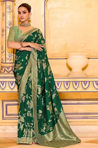 green color premium crepe silk blend saree with rich zari weaving | elegant party & festive wear