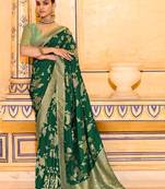 green color premium crepe silk blend saree with rich zari weaving | elegant party & festive wear