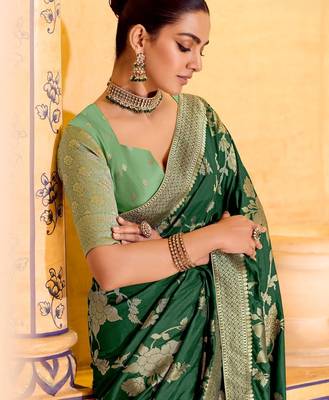 green color premium crepe silk blend saree with rich zari weaving | elegant party & festive wear 2