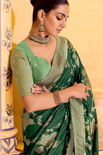 green color premium crepe silk blend saree with rich zari weaving | elegant party & festive wear