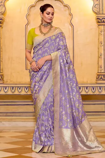 lavender premium crepe silk blend saree with rich zari weaving | elegant party & festive wear
