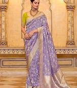 lavender premium crepe silk blend saree with rich zari weaving | elegant party & festive wear