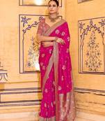 pink color premium crepe silk blend saree with rich zari weaving | elegant party & festive wear