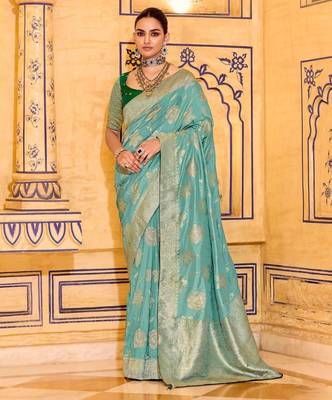 sky blue premium crepe silk blend saree with rich zari weaving | elegant party & festive wear 1