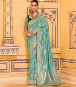 sky blue premium crepe silk blend saree with rich zari weaving | elegant party & festive wear