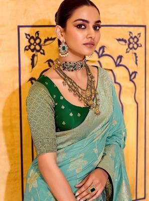 sky blue premium crepe silk blend saree with rich zari weaving | elegant party & festive wear 2
