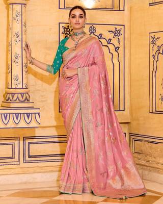 light pink premium crepe silk blend saree with rich zari weaving | elegant party & festive wear 1