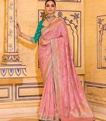 light pink premium crepe silk blend saree with rich zari weaving | elegant party & festive wear