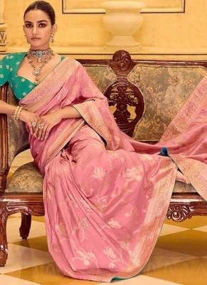 light pink premium crepe silk blend saree with rich zari weaving | elegant party & festive wear 3