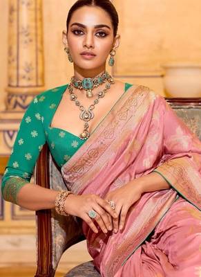 light pink premium crepe silk blend saree with rich zari weaving | elegant party & festive wear 4