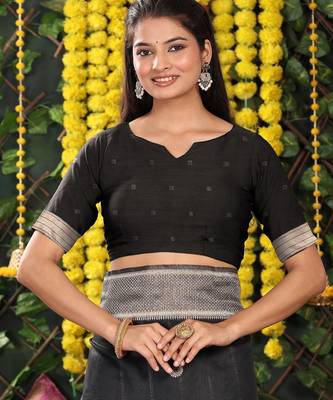 Black color linen cotton woven saree 2