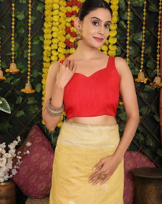 Yellow color linen cotton woven saree 2