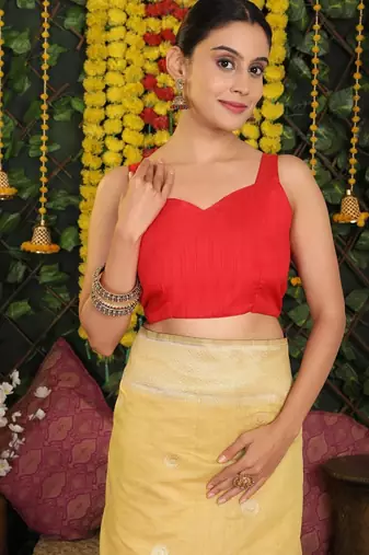 Yellow color linen cotton woven saree