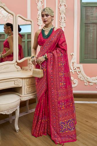Rani pink color majestic kashmiri design banarasi silk saree with meenakari weaving | premium festival & party wear
