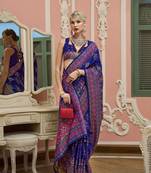 Royal blue color majestic kashmiri design banarasi silk saree with meenakari weaving | premium festival & party wear