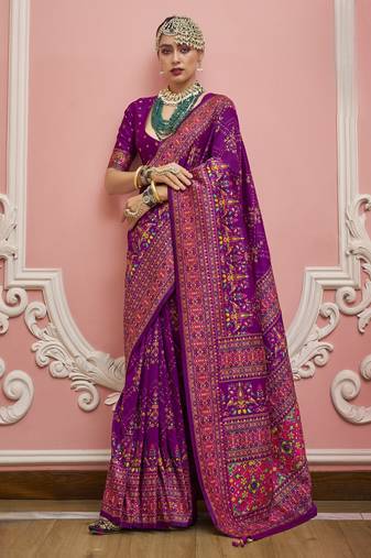 Purple color majestic kashmiri design banarasi silk saree with meenakari weaving | premium festival & party wear