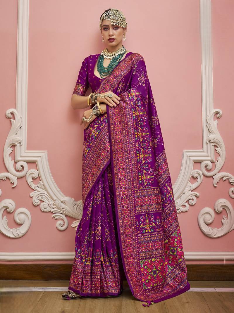 Purple color majestic kashmiri design banarasi silk saree with meenakari weaving | premium festival & party wear