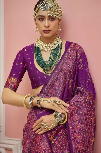 Purple color majestic kashmiri design banarasi silk blend saree with meenakari weaving | premium festival & party wear