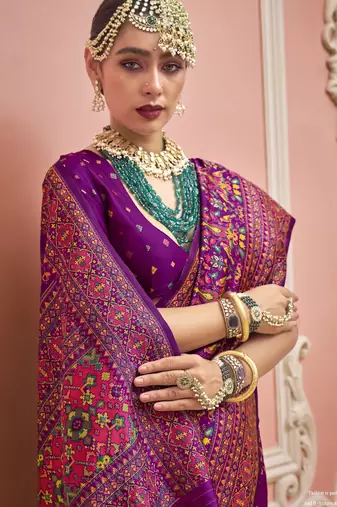 Purple color majestic kashmiri design banarasi silk blend saree with meenakari weaving | premium festival & party wear