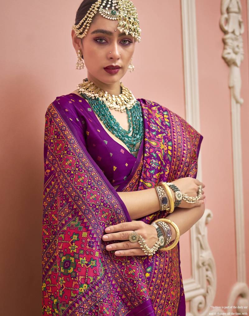 Purple color majestic kashmiri design banarasi silk saree with meenakari weaving | premium festival & party wear