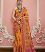 Mustard color majestic kashmiri design banarasi silk saree with meenakari weaving | premium festival & party wear