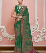 Green color majestic kashmiri design banarasi silk saree with meenakari weaving | premium festival & party wear
