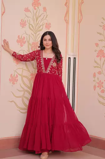 Pink readymade gown collections With Sequins & Zari Embroidered work