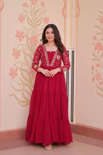 Pink Sequins Zari Embroidered readymade gown